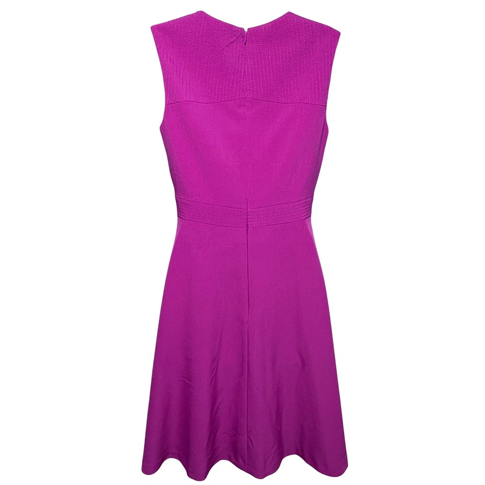 Tahari S/4 Levine Arthur Dress Magenta Pink Fit Flare Sleeveless V-Neck Textured - Picture 8 of 12